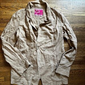 Free People Long Sleeve Linen Blend Blazer Jacket Size Medium Beige Khaki